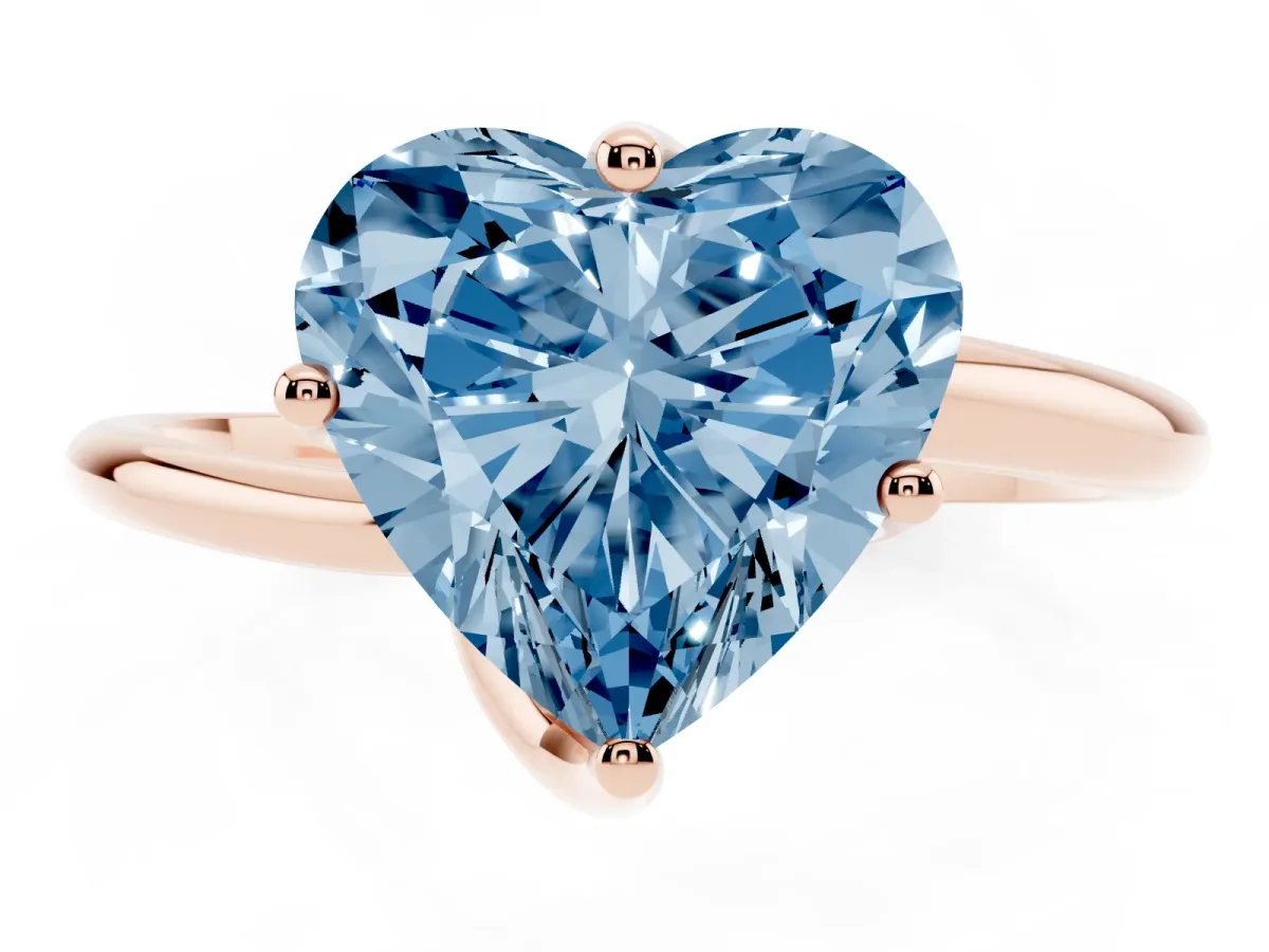 Fancy Blue Heart Cut Diamond Solitaire Engagement Ring with Four-Prong Setting and Classic Band Rose gold