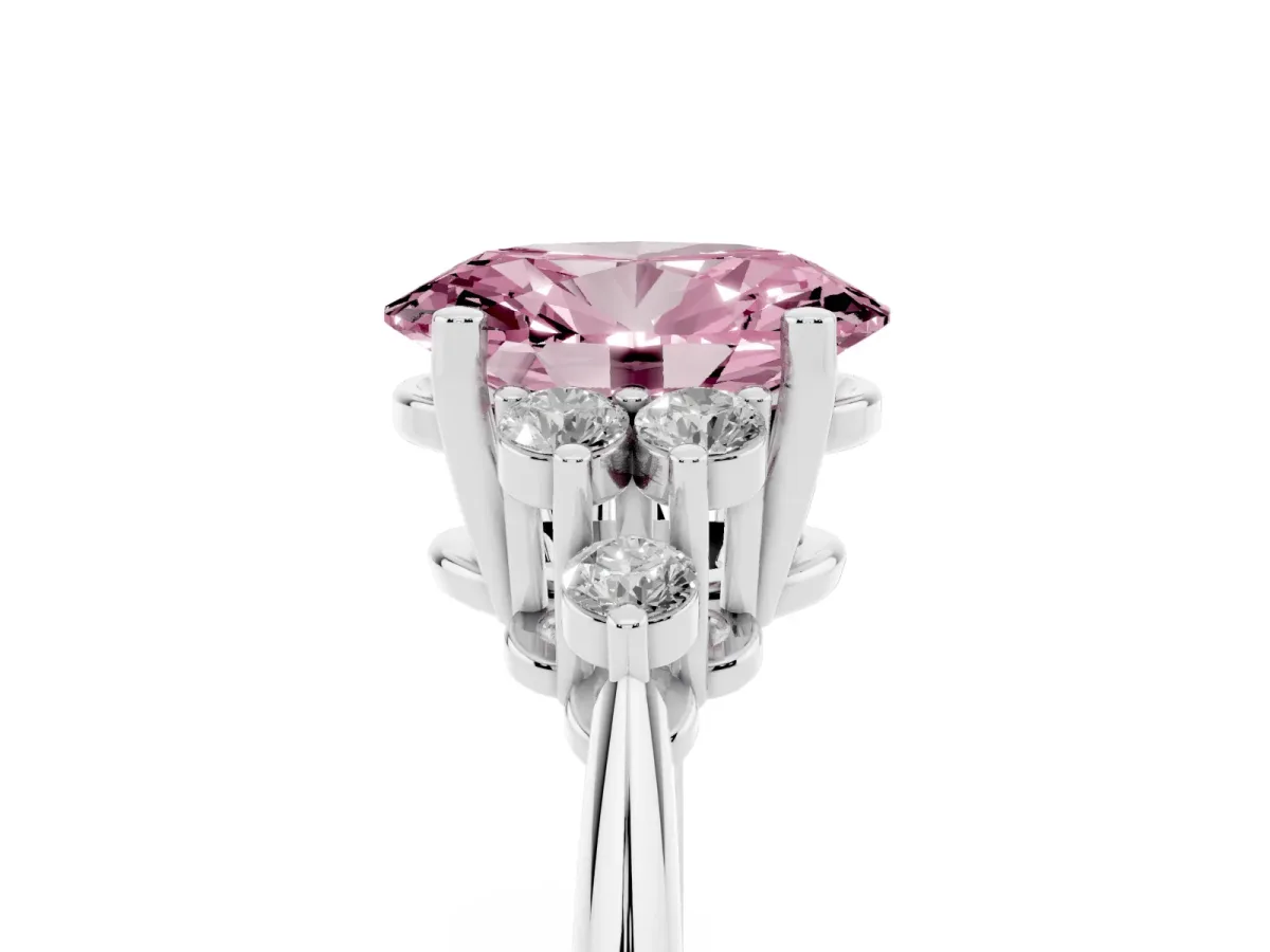 Fancy Pink Oval Cut Cut Diamond Cluster Ring with Solitaire Band and Four-Prong Setting Silver