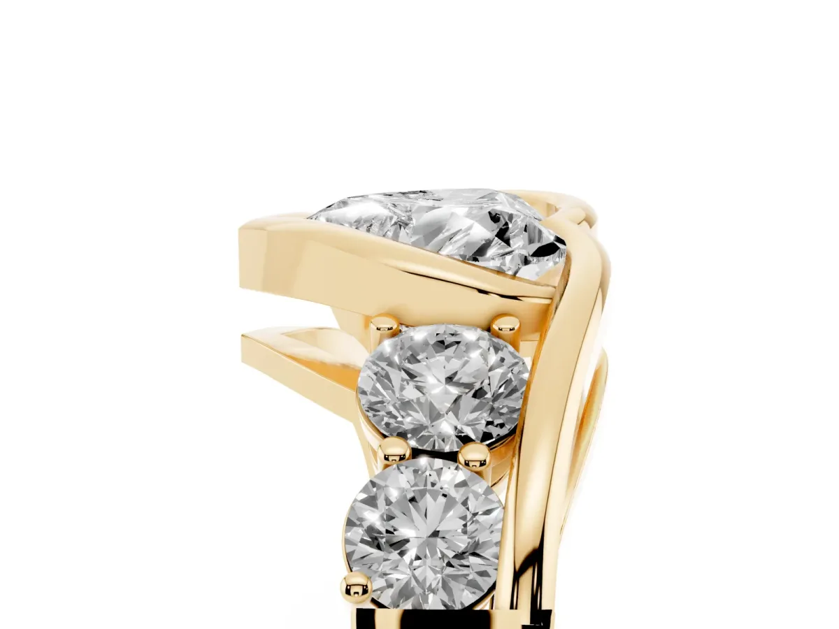 Bezel Set Heart Cut Diamond Bypass Ring with Round Accents Yellow gold