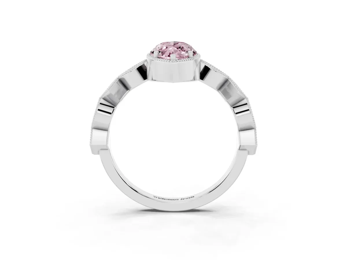 Fancy Pink Marquise Cut Milgrain Marquise Diamond Twist Band Ring Silver