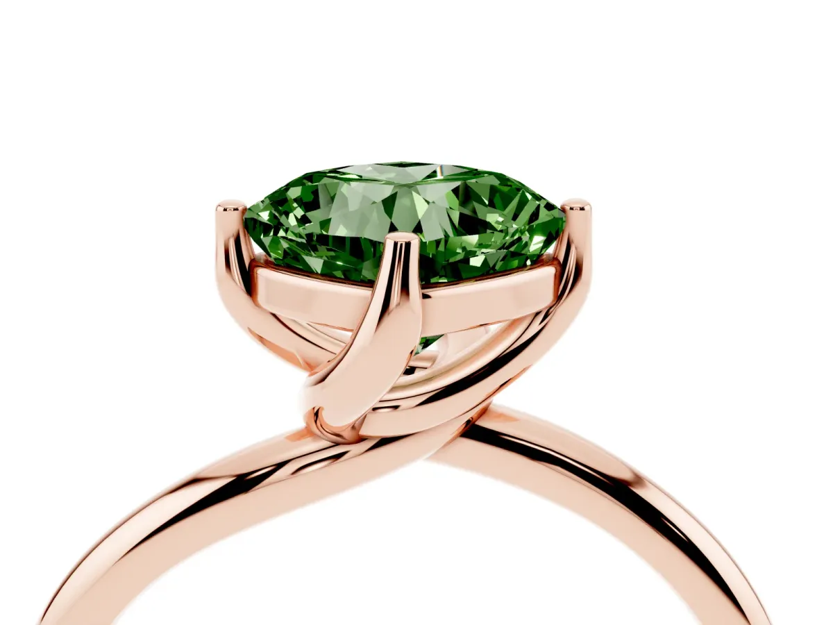 Fancy Green Cushion Cut Diamond Solitaire Engagement Ring with Four-Prong Setting and Classic Band Rose gold