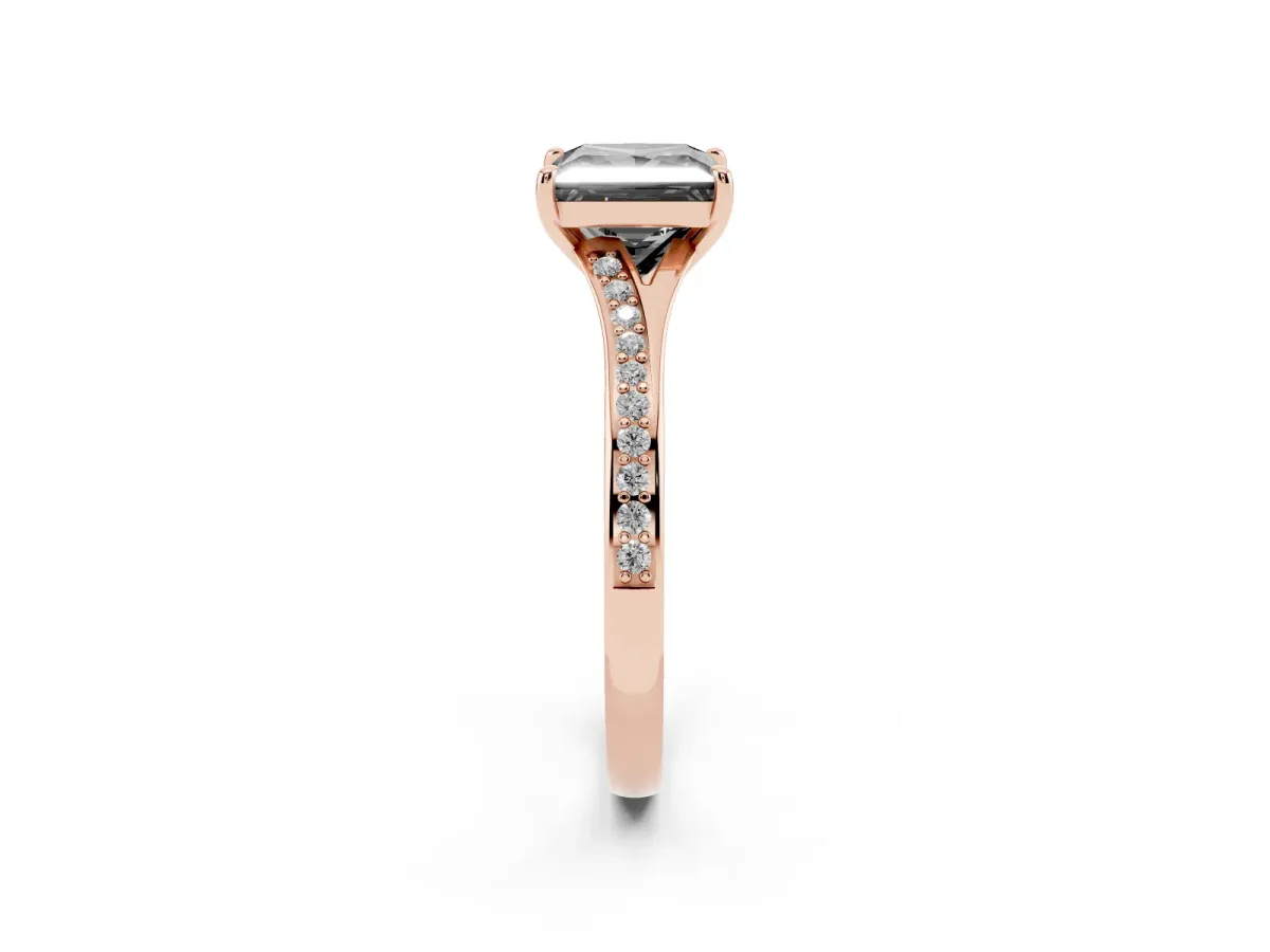 Fancy Black Princess Cut Diamond Solitaire Ring with Pavé Band and Prong Setting Rose gold