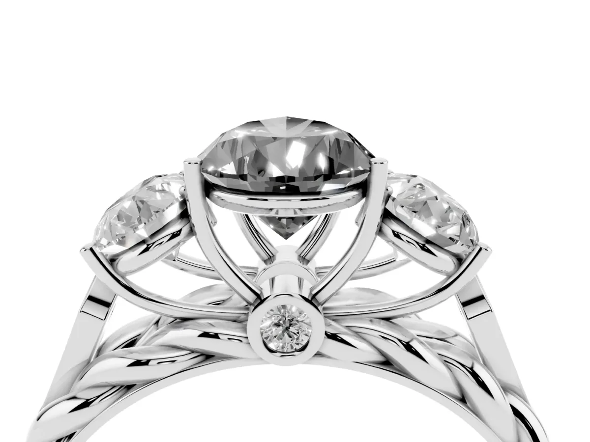Fancy Black Three-Stone Pear Cut Diamond Braided Band Ring with Four-Prong Setting Silver