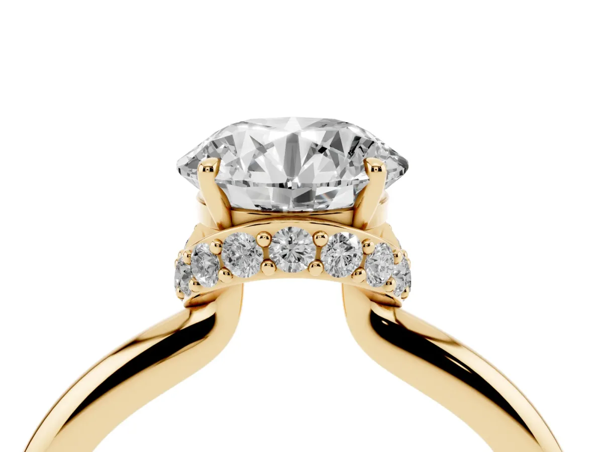 Round Cut Brilliant Solitaire Engagement Ring with Six-Prong Setting and Classic Band Yellow gold