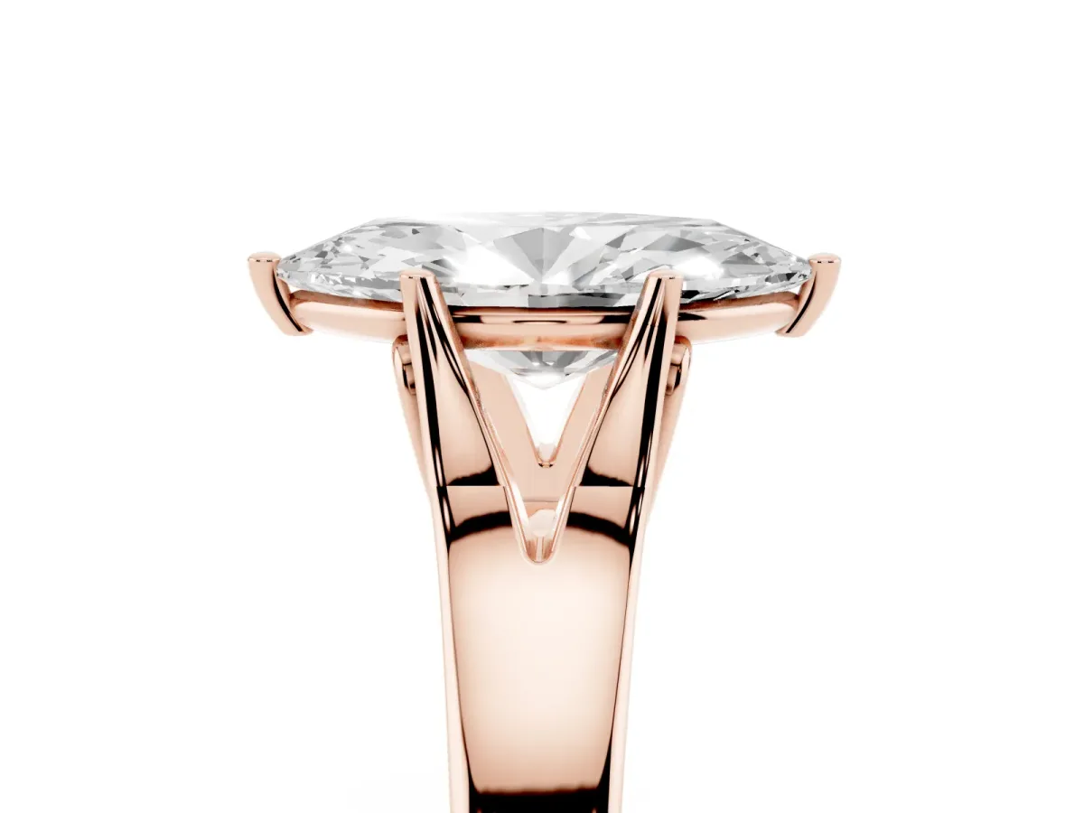 Marquise Cut Solitaire Diamond Ring with Cathedral Band and Four-Prong Setting Rose gold