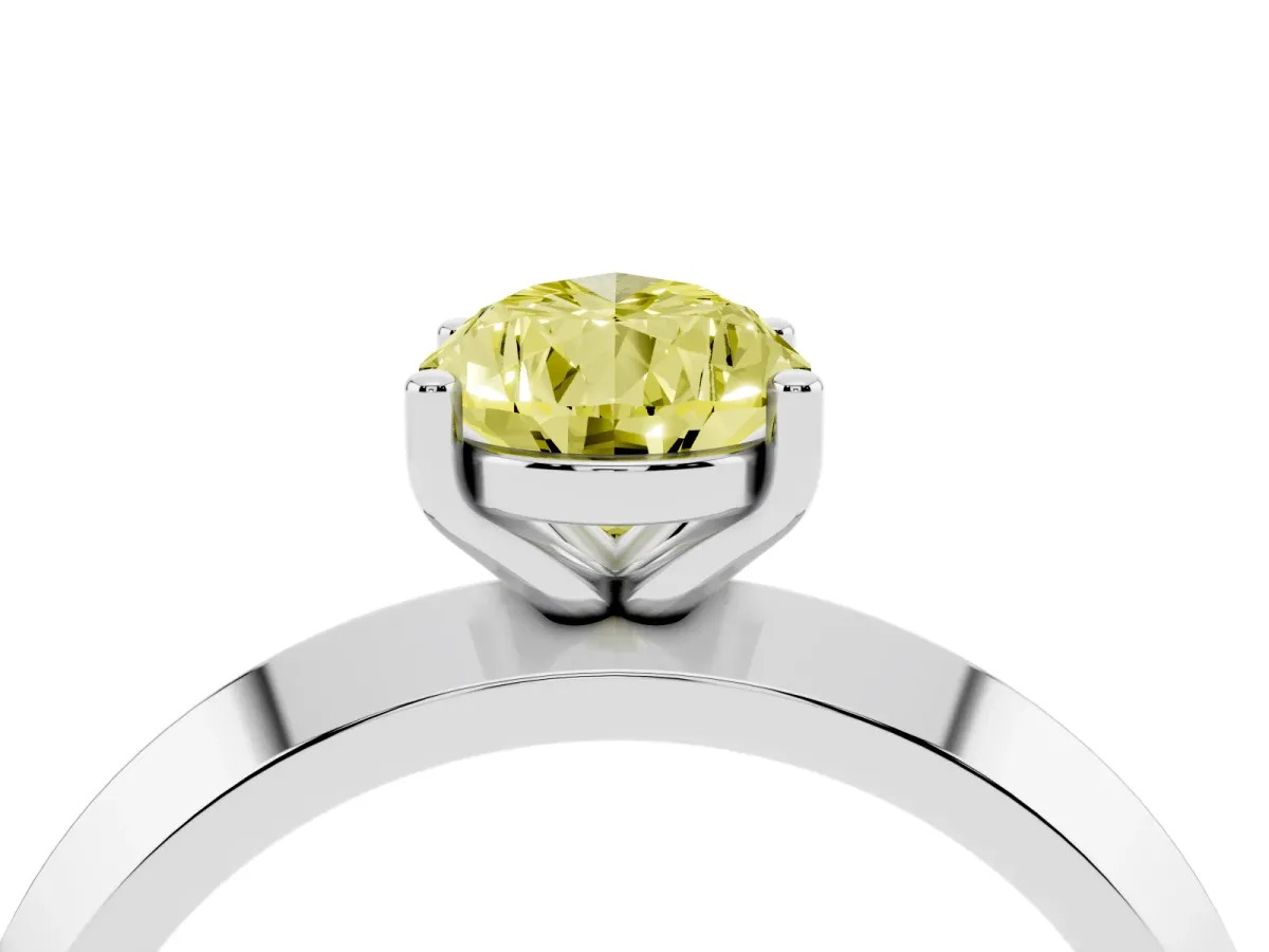 Fancy Yellow Pear Cut Cut Solitaire Engagement Ring with Flat Band and Four-Prong Setting Silver