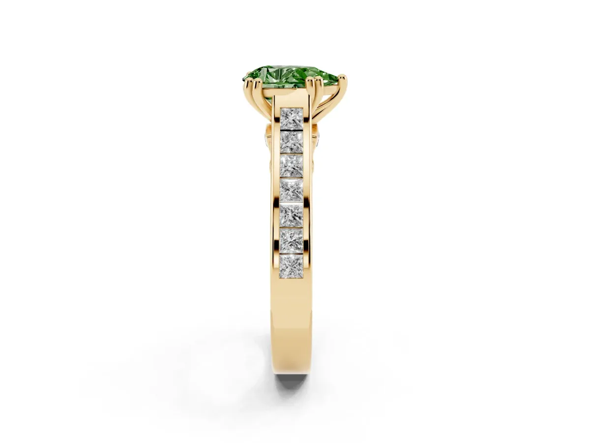 Fancy Green Pear Cut Cut Channel Set Solitaire Engagement Ring with Prong Setting Yellow gold