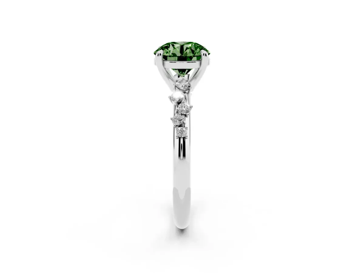 Fancy Green Round Cut Cut Diamond Vine Band with Four-Prong Setting Platinum