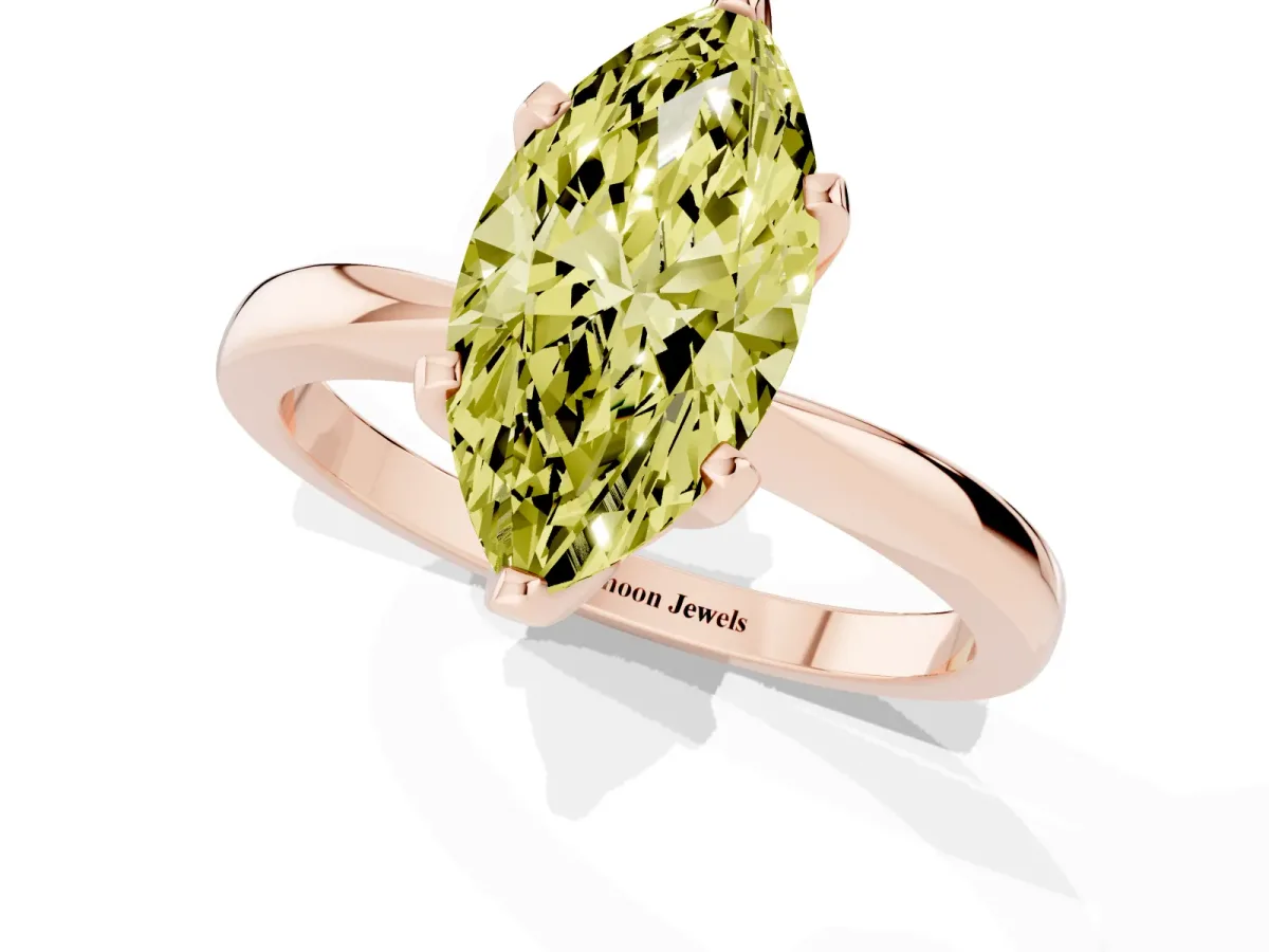Fancy Yellow Marquise Cut Solitaire Engagement Ring with Six-Prong Setting and Tapered Band Rose gold