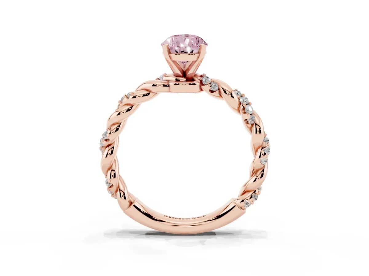 Fancy Pink Pear Cut Diamond Solitaire Ring with Twisted Band and Pavé Accents Rose gold