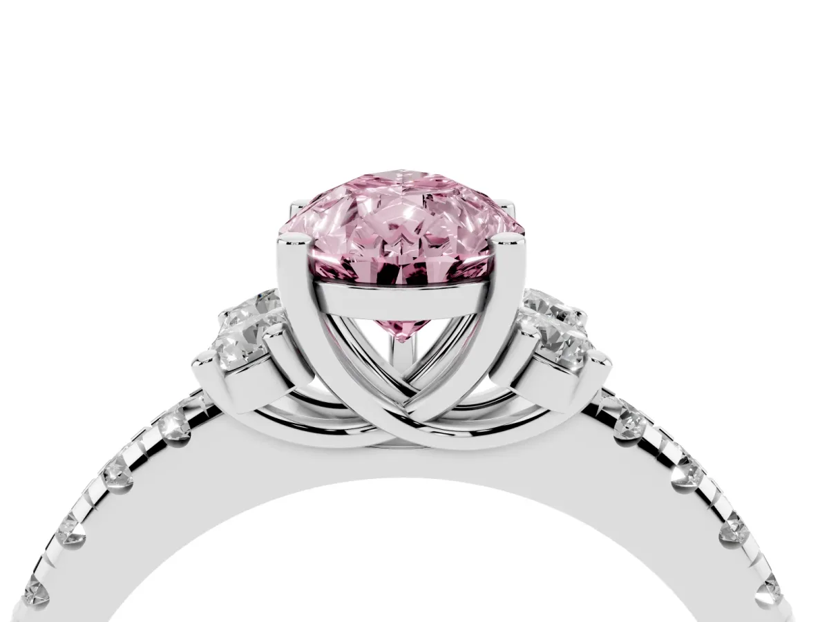 Fancy Pink Pear Cut Diamond Three-Stone Pave Band with Four-Prong Setting Silver
