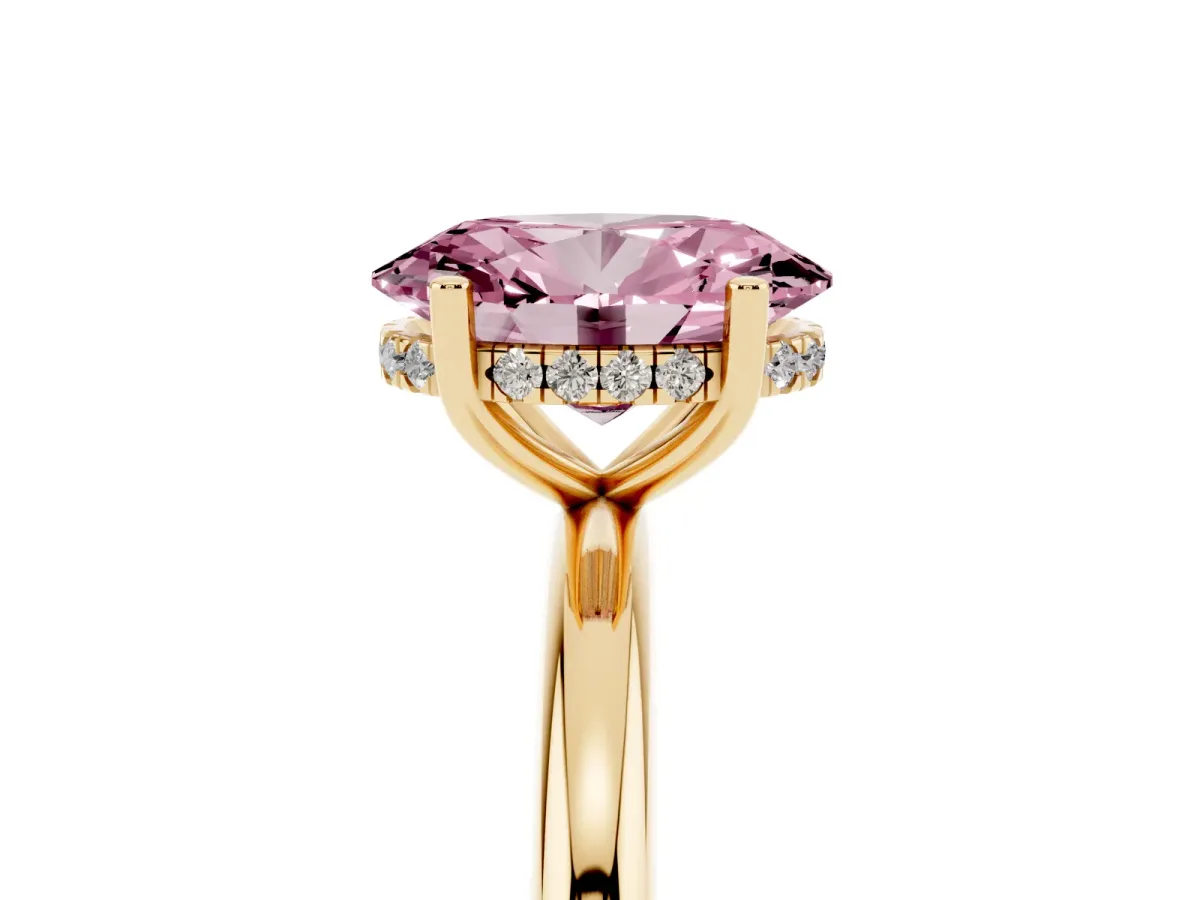 Fancy Pink Oval Cut Cut Solitaire Engagement Ring with Four-Prong Setting and Classic Band Yellow gold