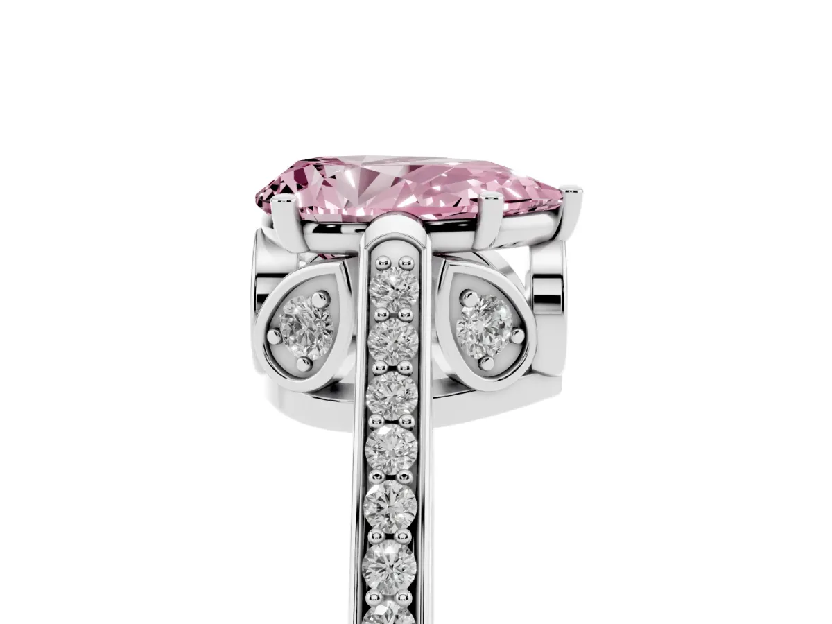 Fancy Pink Pear Cut Cut Cathedral Pave Diamond Engagement Ring with Six-Prong Setting Silver