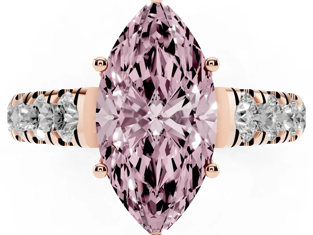 Fancy Pink Marquise Cut Cut Diamond Solitaire Ring with Micro Pave Band and Prong Setting Rose gold