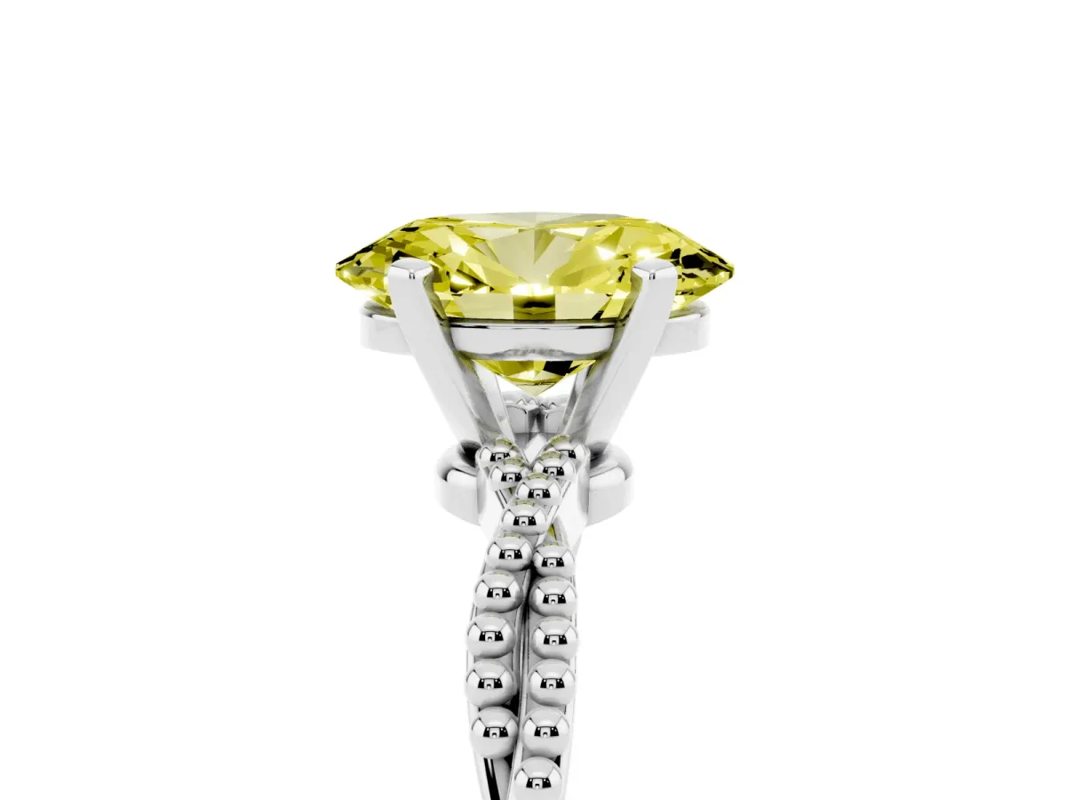 Fancy Yellow Oval Cut Solitaire Twisted Band with Bead Prong Setting Platinum