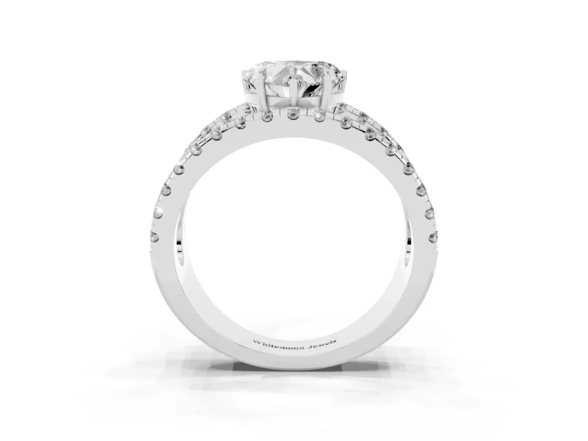Heart Cut Solitaire Split Shank Pave Diamond Ring Silver