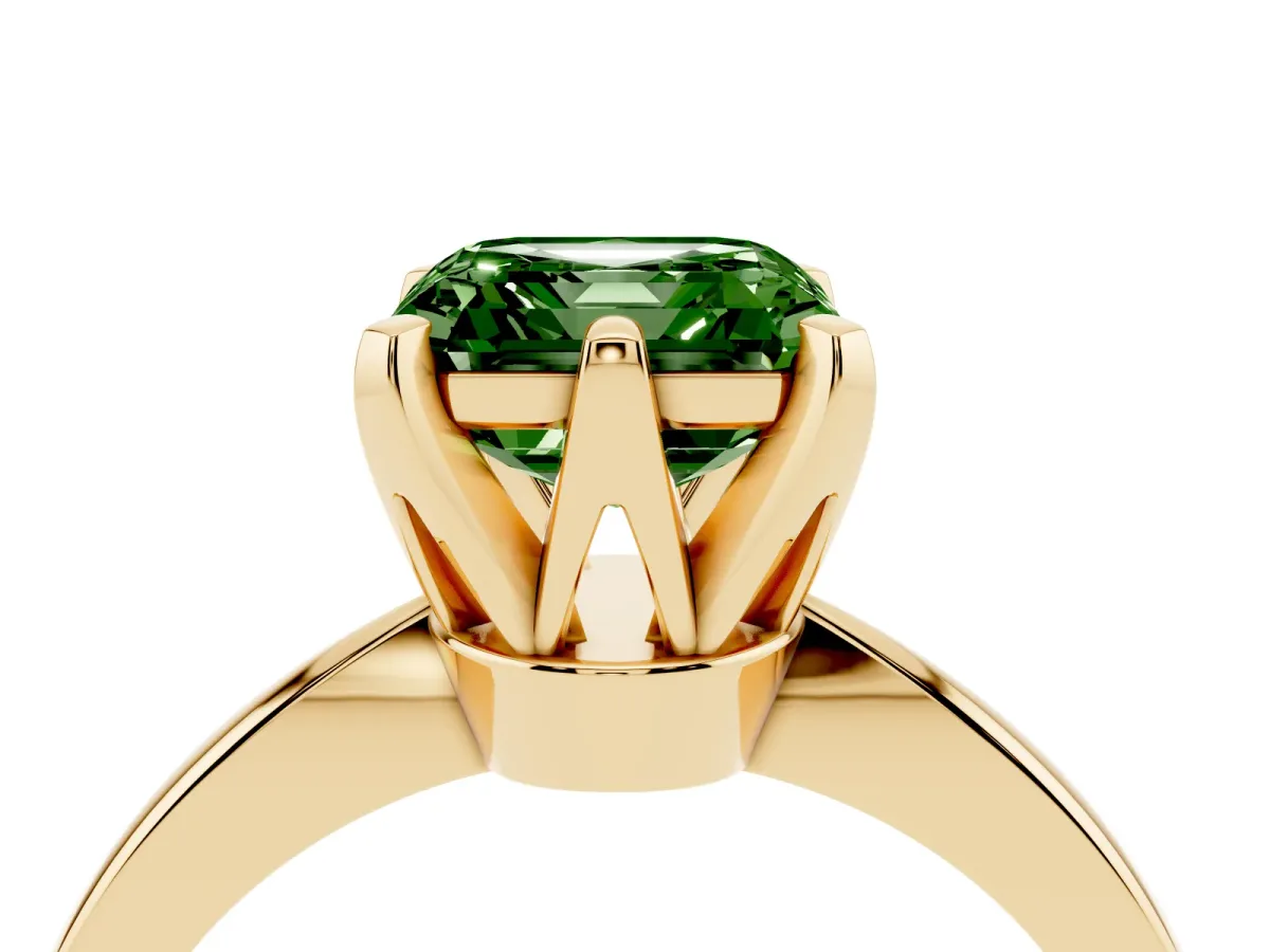 Fancy Green Asscher Cut Solitaire Engagement Ring with Six-Prong Setting and Tapered Band Yellow gold