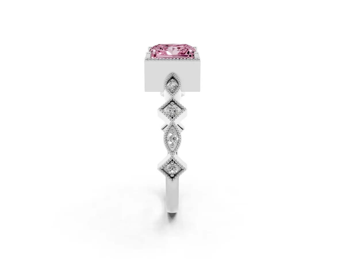 Fancy Pink Princess Cut Milgrain Marquise Diamond Twist Band Ring Silver