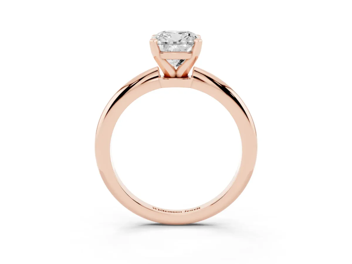 Cushion Cut Diamond Solitaire Ring with Prong Setting and Classic Band Rose gold