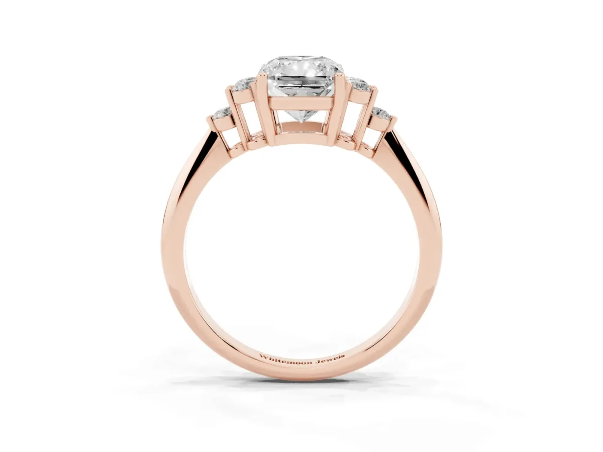 Radiant Cut Cut Diamond Cluster Ring with Solitaire Band and Four-Prong Setting Rose gold