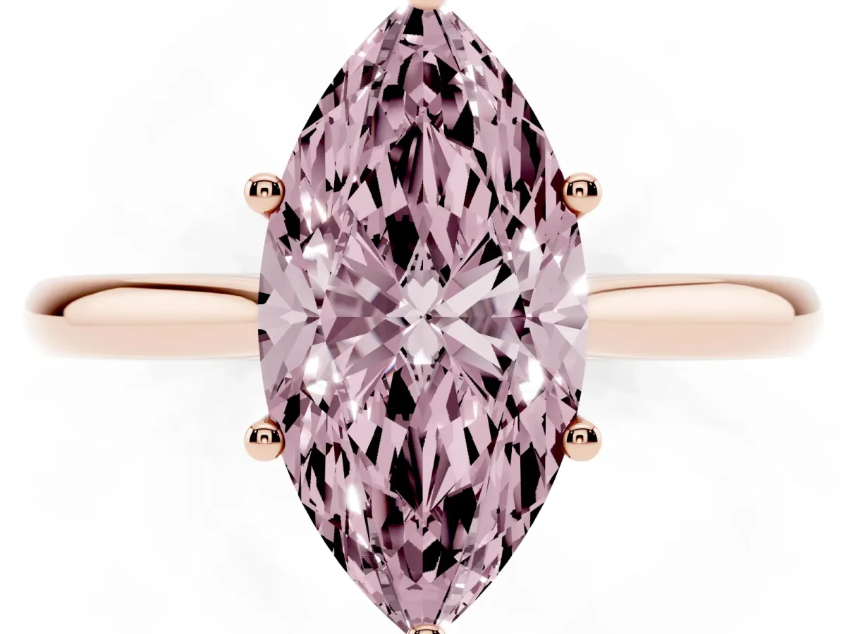 Fancy Pink Marquise Cut Cut Solitaire Ring with Cathedral Band and Four-Prong Setting Rose gold