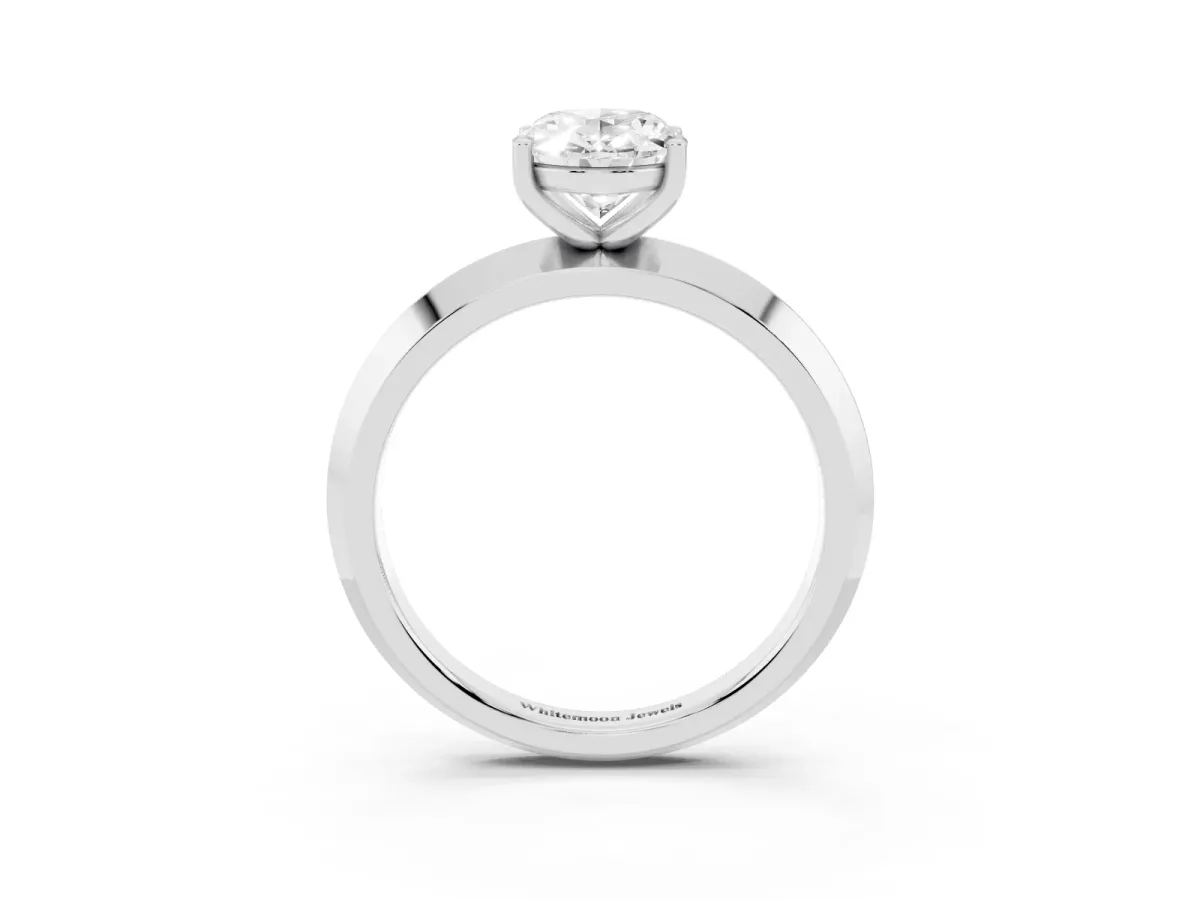 Oval Cut Cut Solitaire Engagement Ring with Flat Band and Four-Prong Setting Platinum