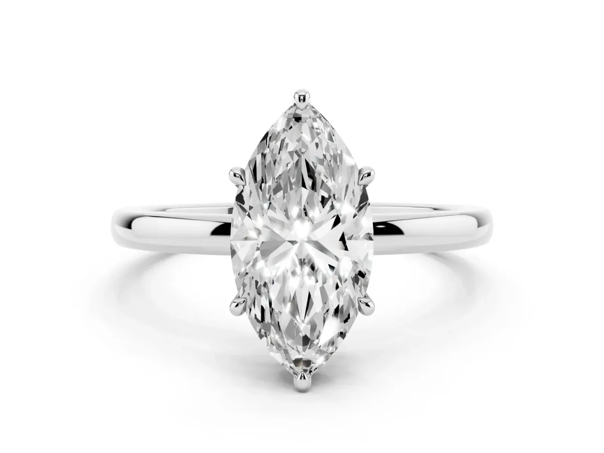 Marquise Cut Solitaire Engagement Ring with Cathedral Band and Four-Prong Setting White gold