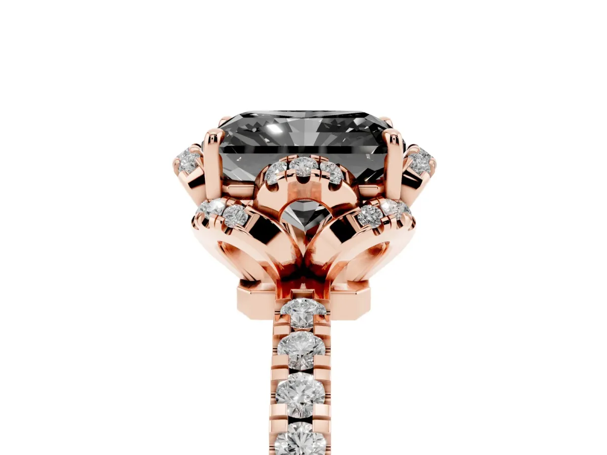 Fancy Black Radiant Cut Diamond Halo Pave Band with Four-Prong Setting Rose gold