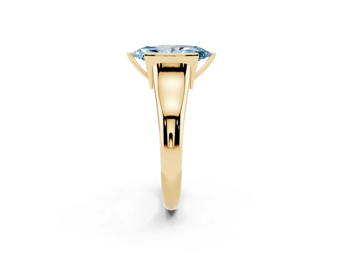 Fancy Blue Marquise Cut Solitaire Tension Set Diamond Ring with Split Shank Band Yellow gold