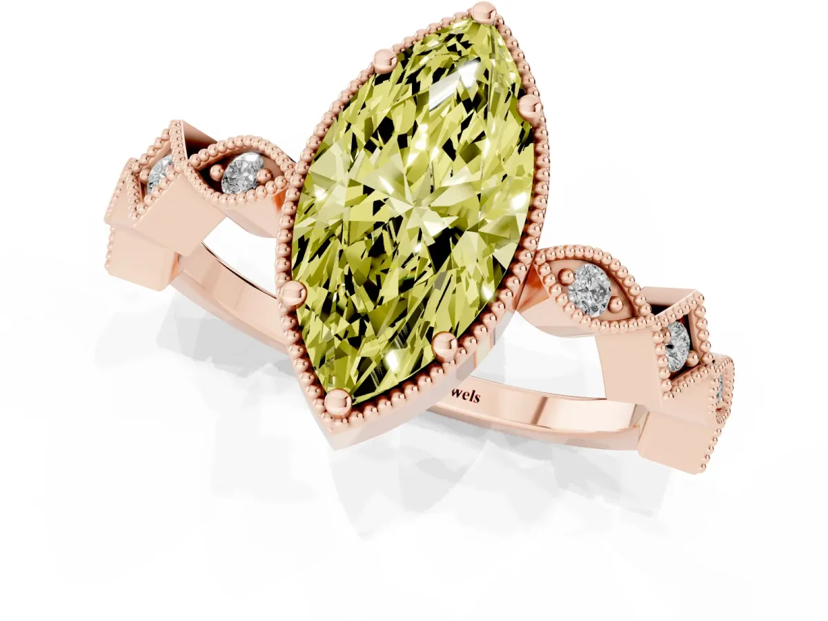 Fancy Yellow Marquise Cut Milgrain Marquise Diamond Twist Band Ring Rose gold