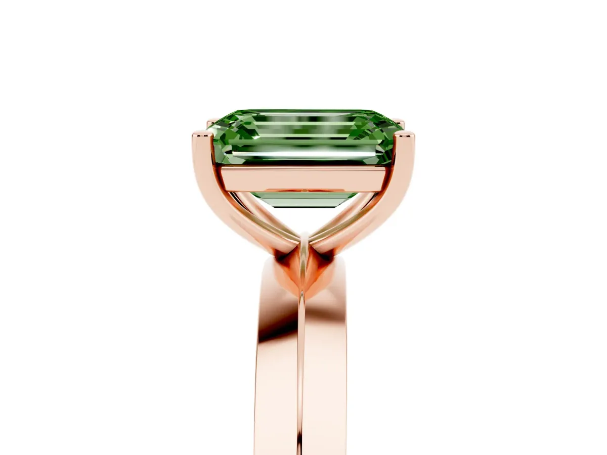 Fancy Green Emerald Cut Cut Solitaire Engagement Ring with Flat Band and Four-Prong Setting Rose gold
