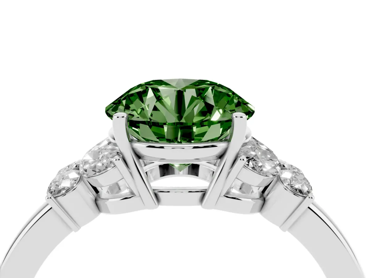 Fancy Green Round Cut Cut Solitaire Floral Diamond Ring with Four-Prong Setting Platinum
