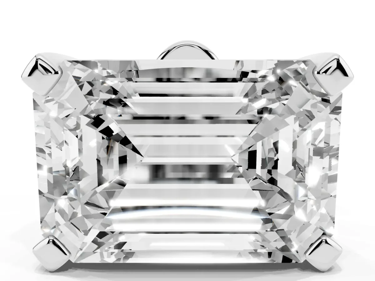 Emerald Cut Diamond Solitaire Ring with Prong Setting and Classic Band White gold