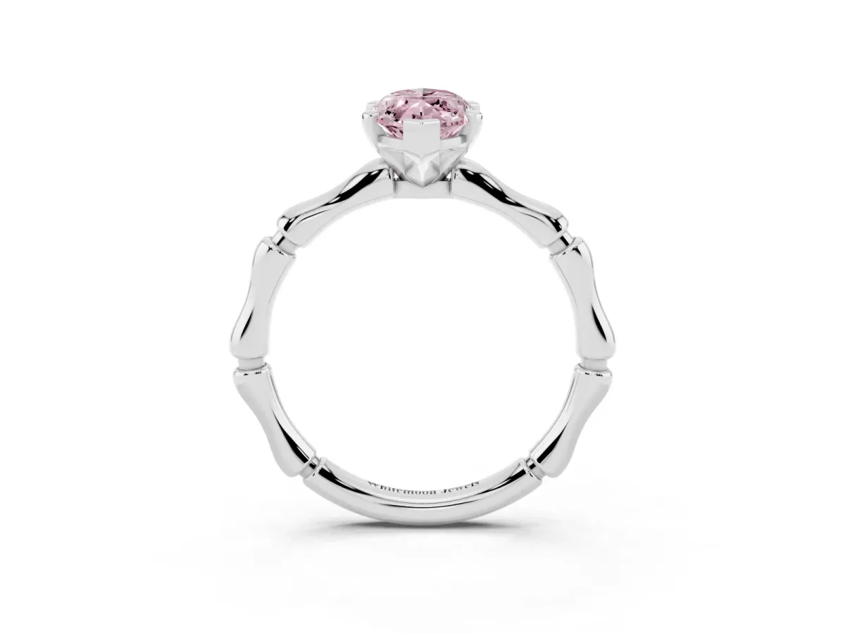 Fancy Pink Marquise Cut Solitaire Diamond Ring with Bamboo Band and Four-Prong Setting Silver
