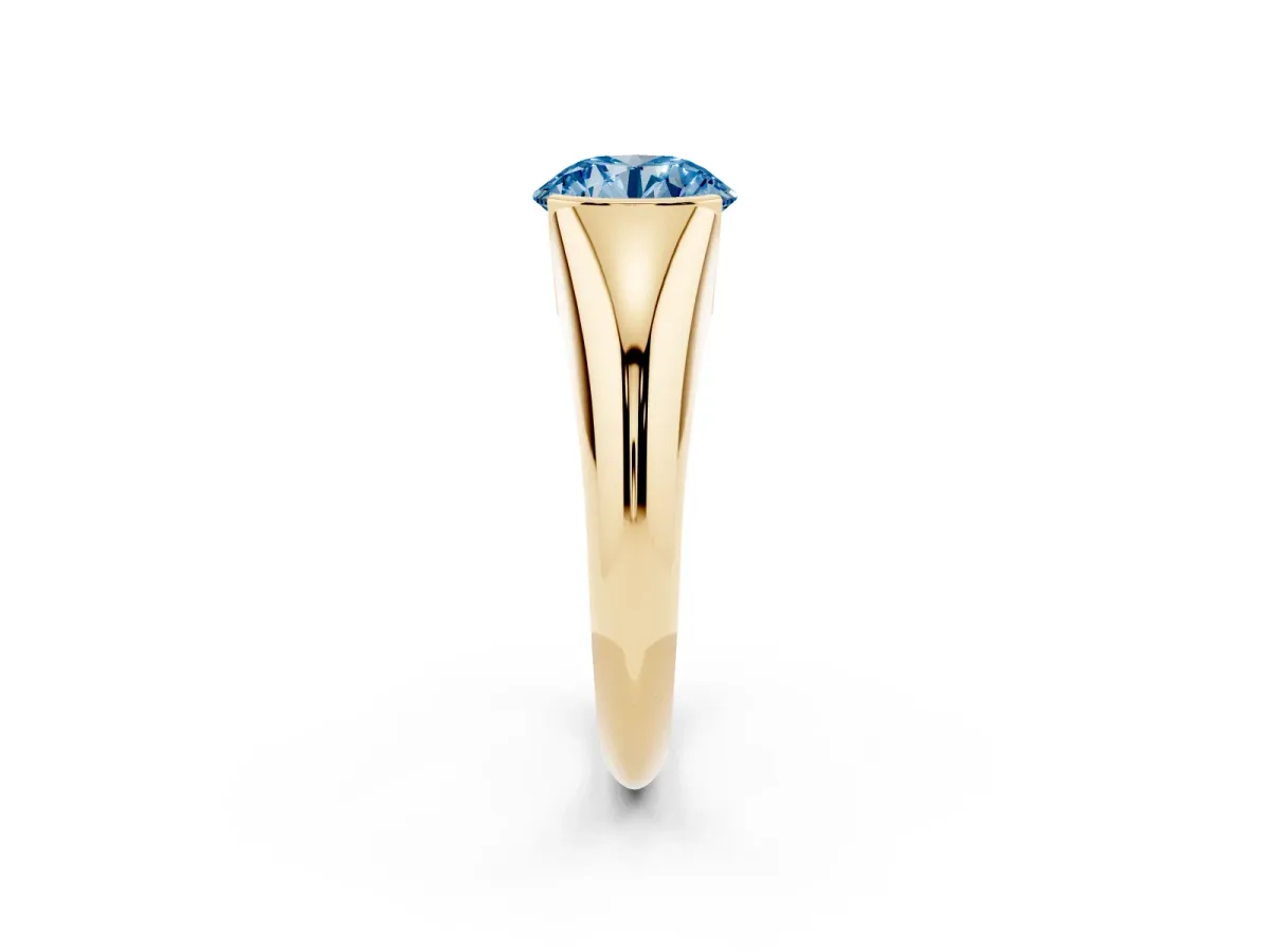 Fancy Blue Round Cut Solitaire Tension Set Diamond Ring Yellow gold