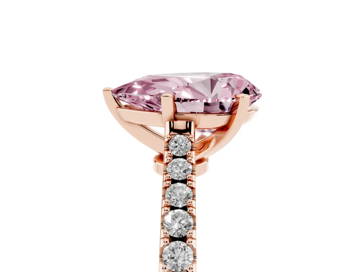 Fancy Pink Pear Cut Cut Solitaire Diamond Engagement Ring with Pave Band and Four-Prong Setting Rose gold