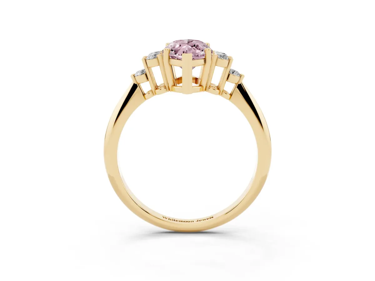 Fancy Pink Marquise Cut Cut Diamond Cluster Ring with Solitaire Band and Four-Prong Setting Yellow gold