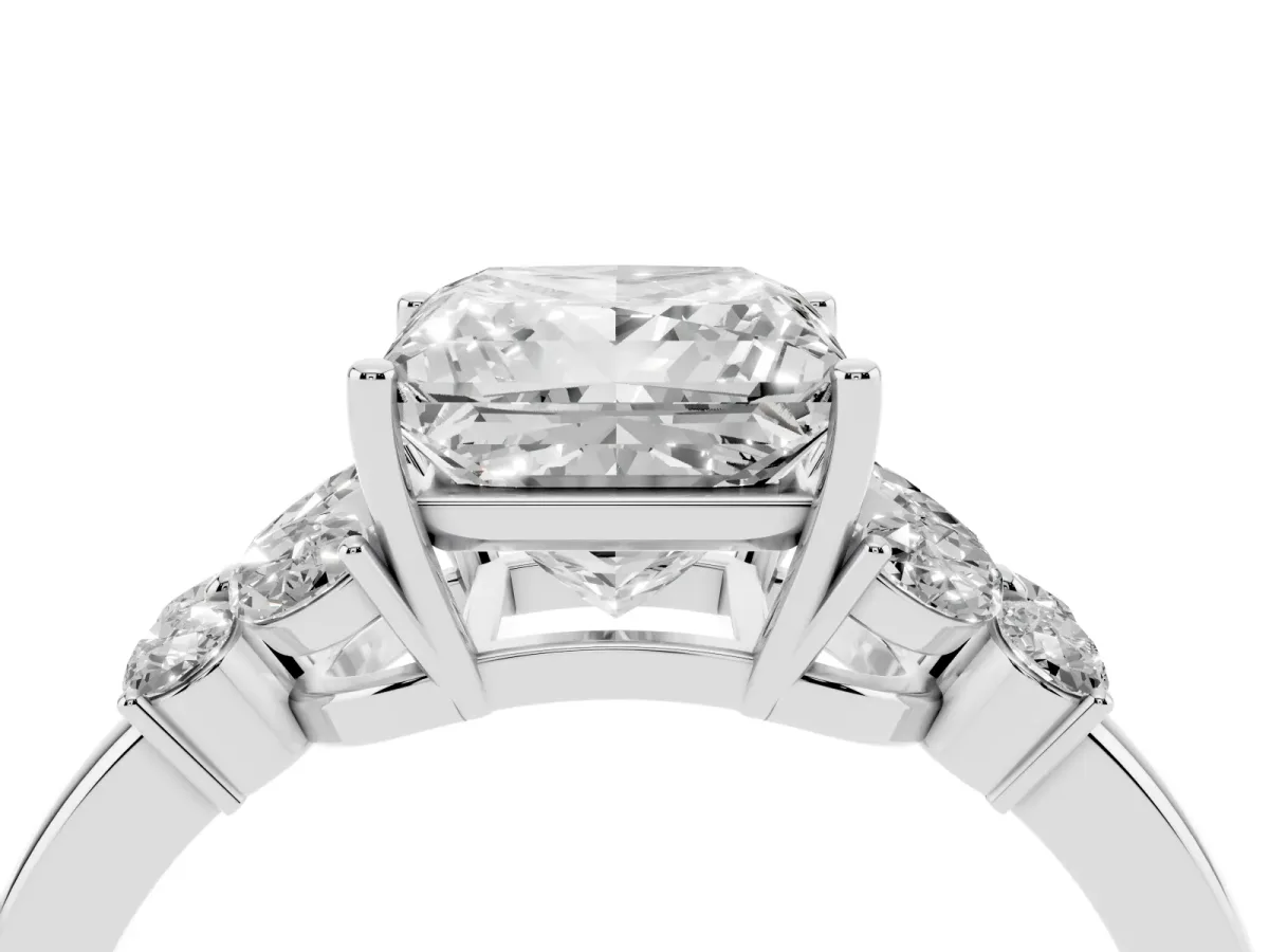 Princess Cut Cut Solitaire Floral Diamond Ring with Four-Prong Setting Platinum