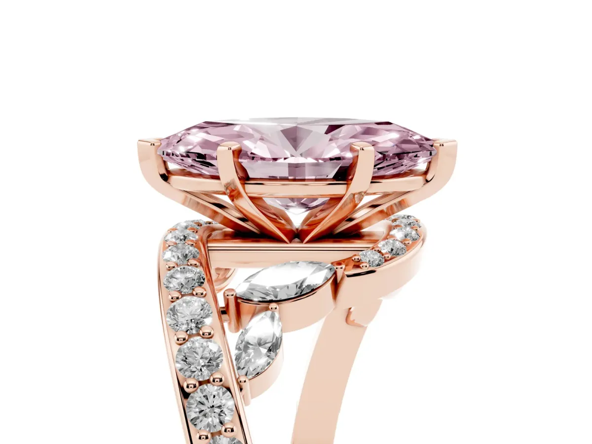 Fancy Pink Marquise Cut Solitaire with Pavé Twist Band and Four-Prong Setting Rose gold