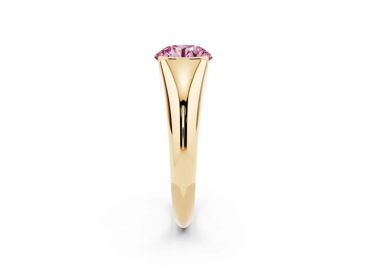 Fancy Pink Round Cut Solitaire Tension Set Diamond Ring Yellow gold