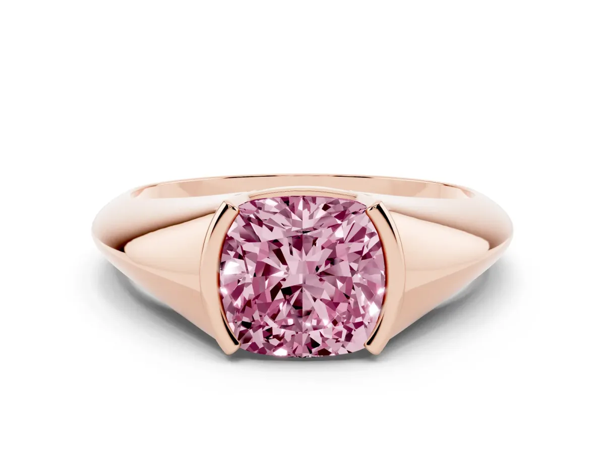 Fancy Pink Cushion Cut Solitaire Tension Set Diamond Ring Rose gold