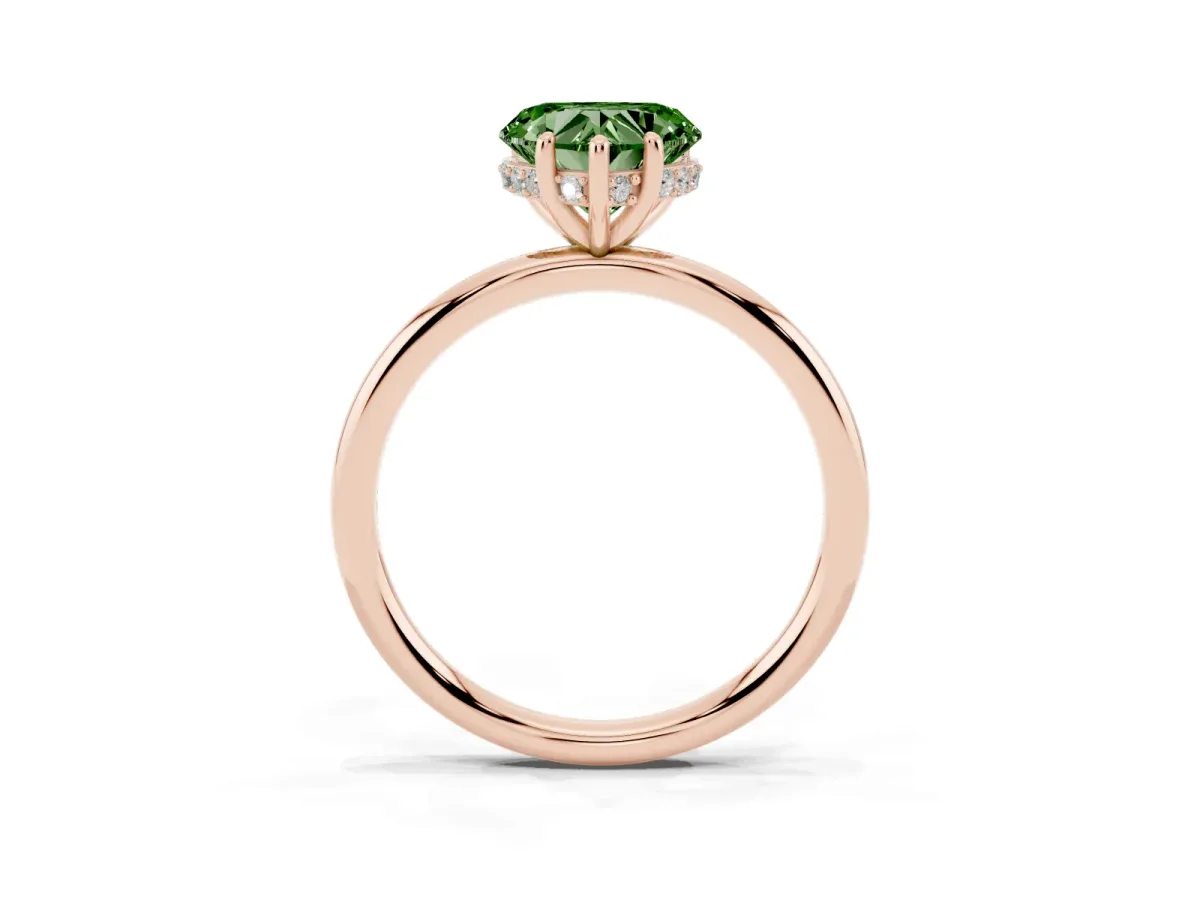Fancy Green Heart Cut Solitaire Diamond Ring with a Classic Band and Four-Prong Setting Rose gold