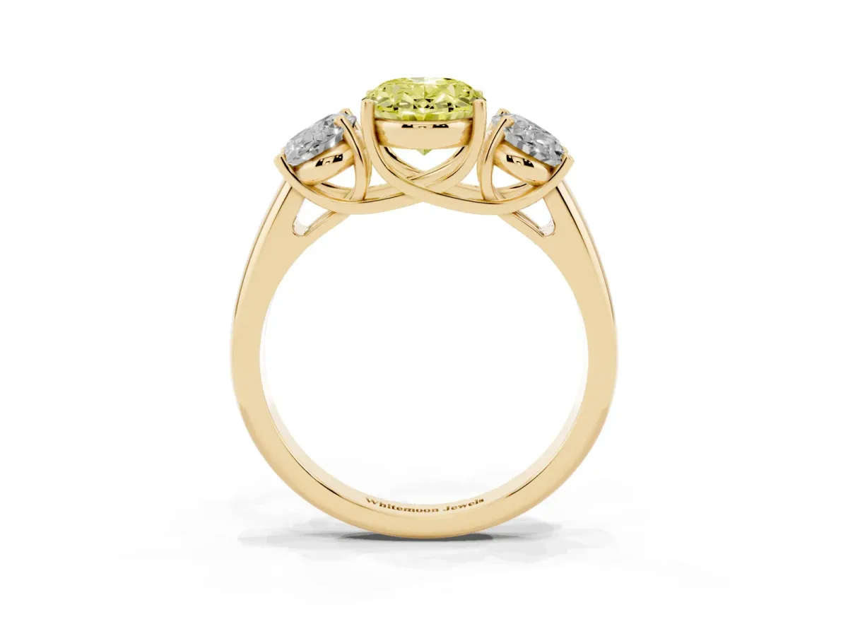 Fancy Yellow Three-Stone Oval Cut Diamond Engagement Ring with Prong Setting Yellow gold