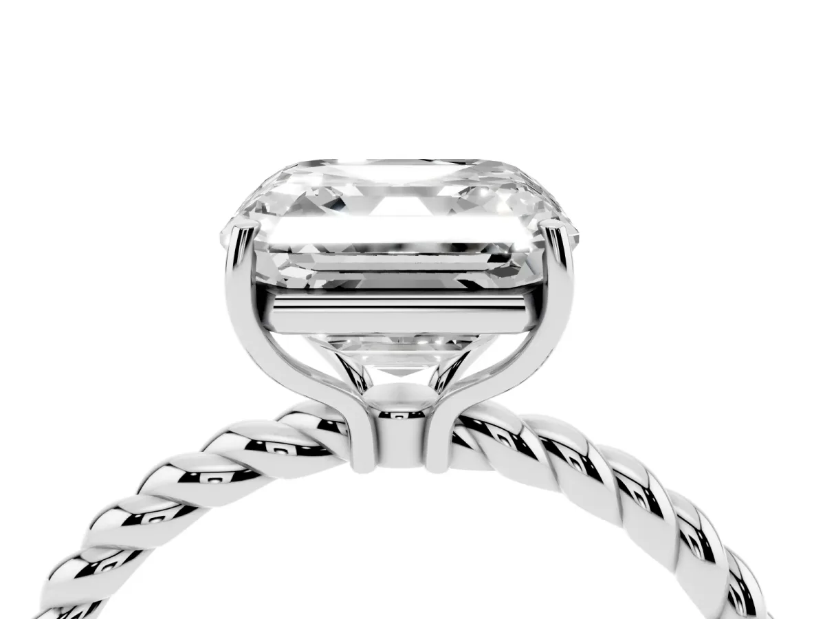 Asscher Cut Solitaire Twist Band Ring with Four-Prong Setting Silver