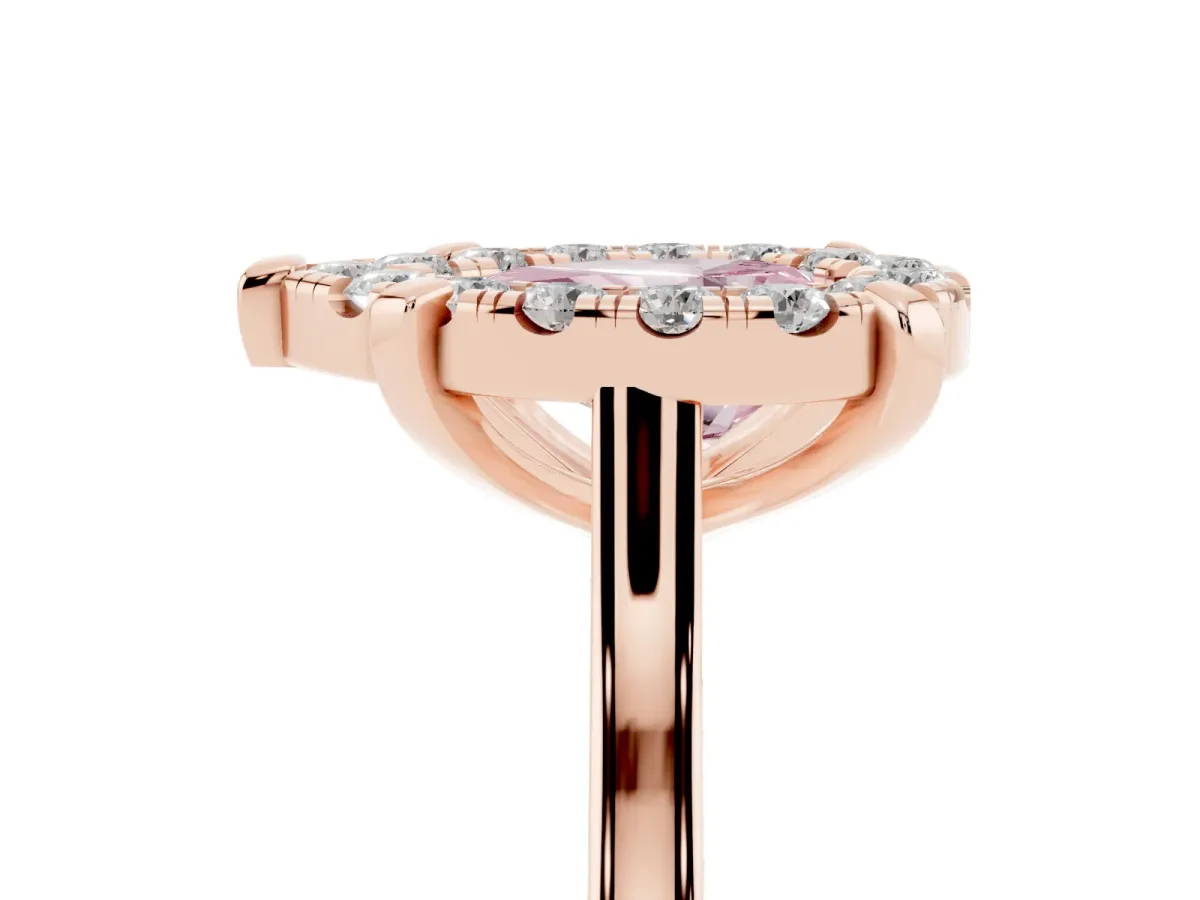 Fancy Pink Pear Cut Diamond Cluster Halo Solitaire with Four-Prong Setting Rose gold