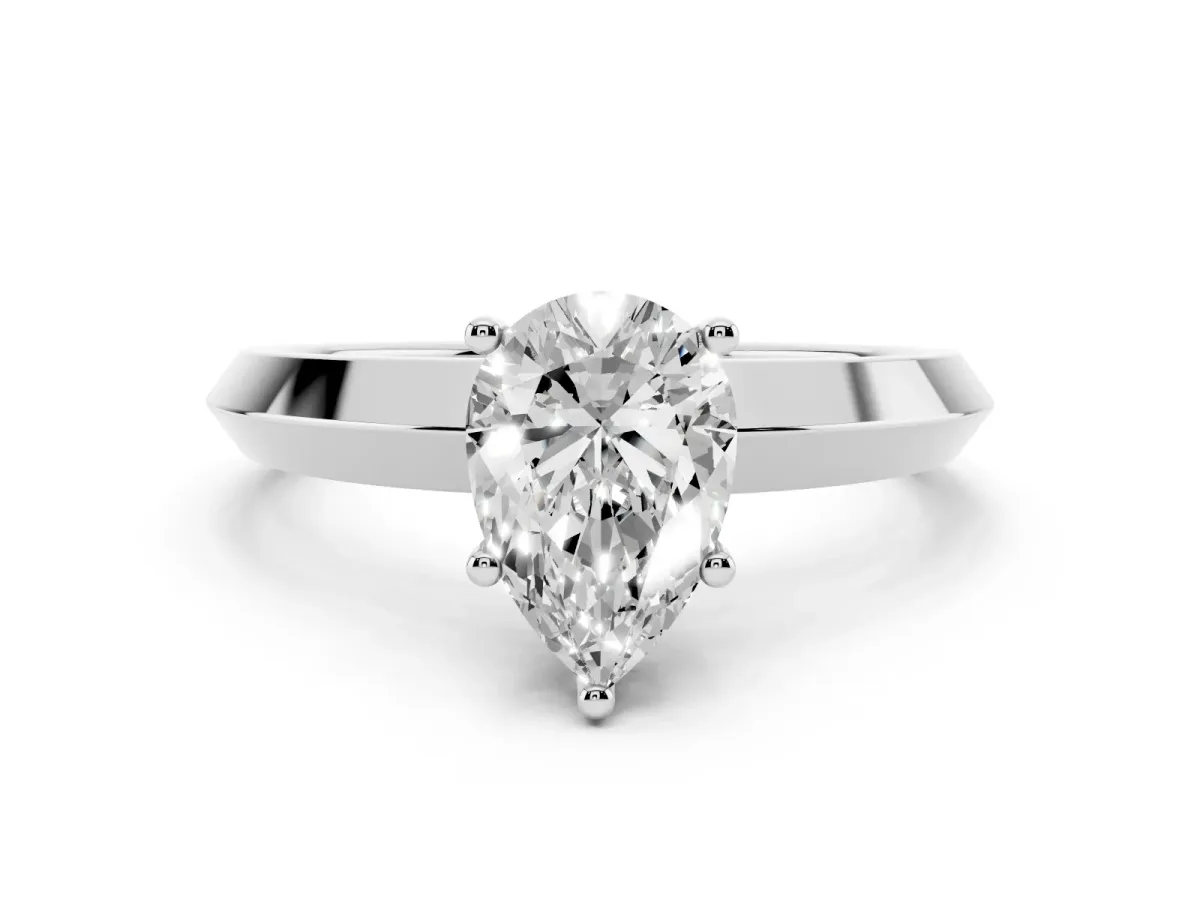 Pear Cut Cut Solitaire Engagement Ring with Flat Band and Four-Prong Setting Platinum
