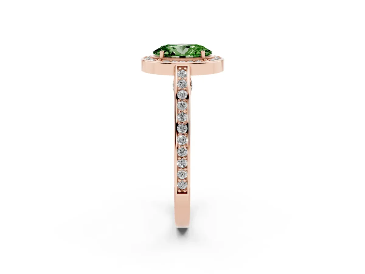 Fancy Green Oval Cut Cut Halo Pave Split Shank Prong Setting Ring Rose gold