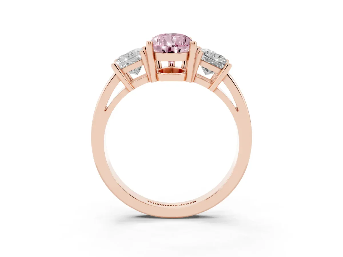 Fancy Pink Three-Stone Pear Cut Cut Solitaire Ring with Prong Setting Rose gold