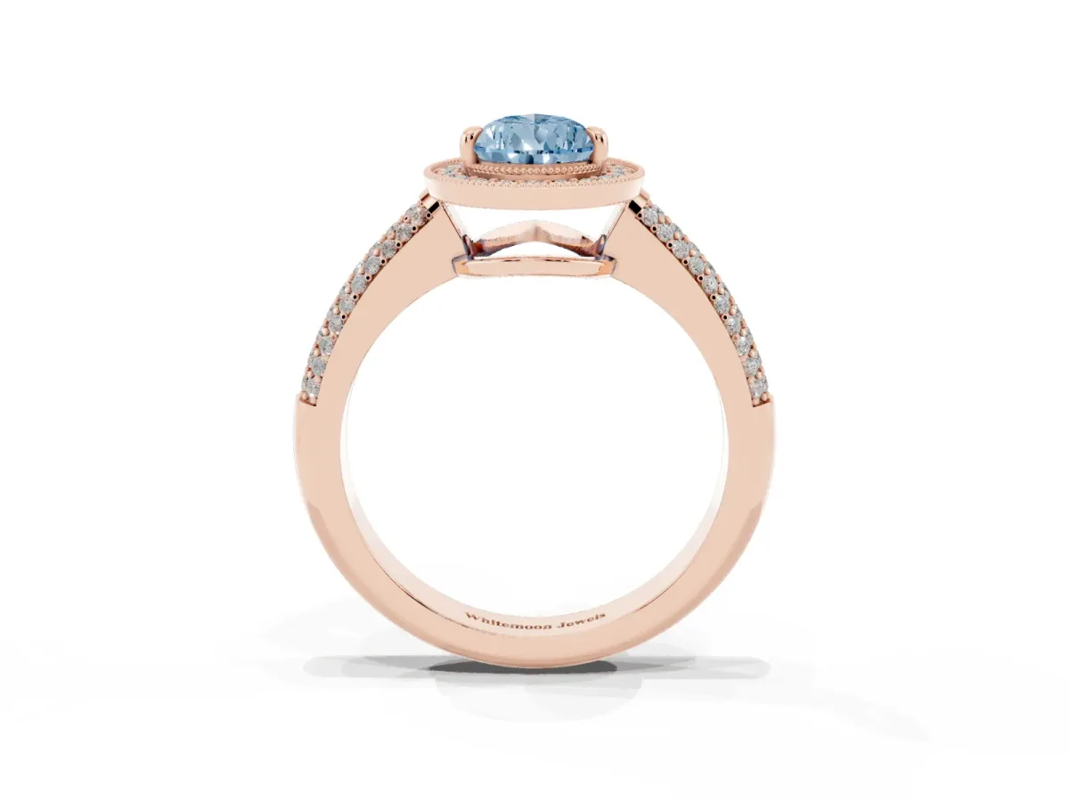 Fancy Blue Pear Cut Cut Halo Diamond Pave Band with Four-Prong Setting Rose gold