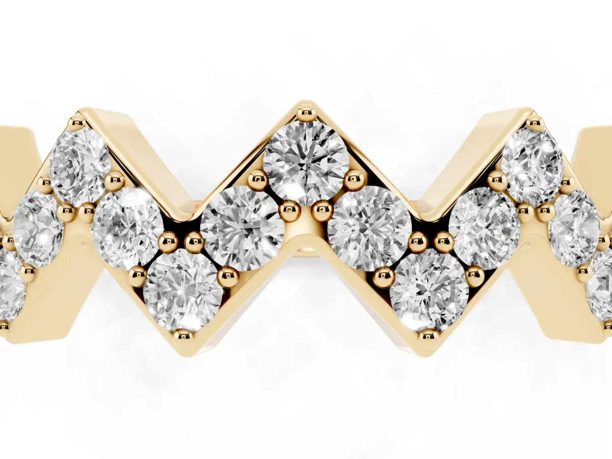 Zigzag Diamond Pave Round Eternity Band with Prong Setting Yellow gold